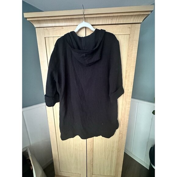 La Blanca Seaside Cotton Hoodie Gauzy Hooded Swim Cover Up Tunic Large Black - Picture 5 of 5